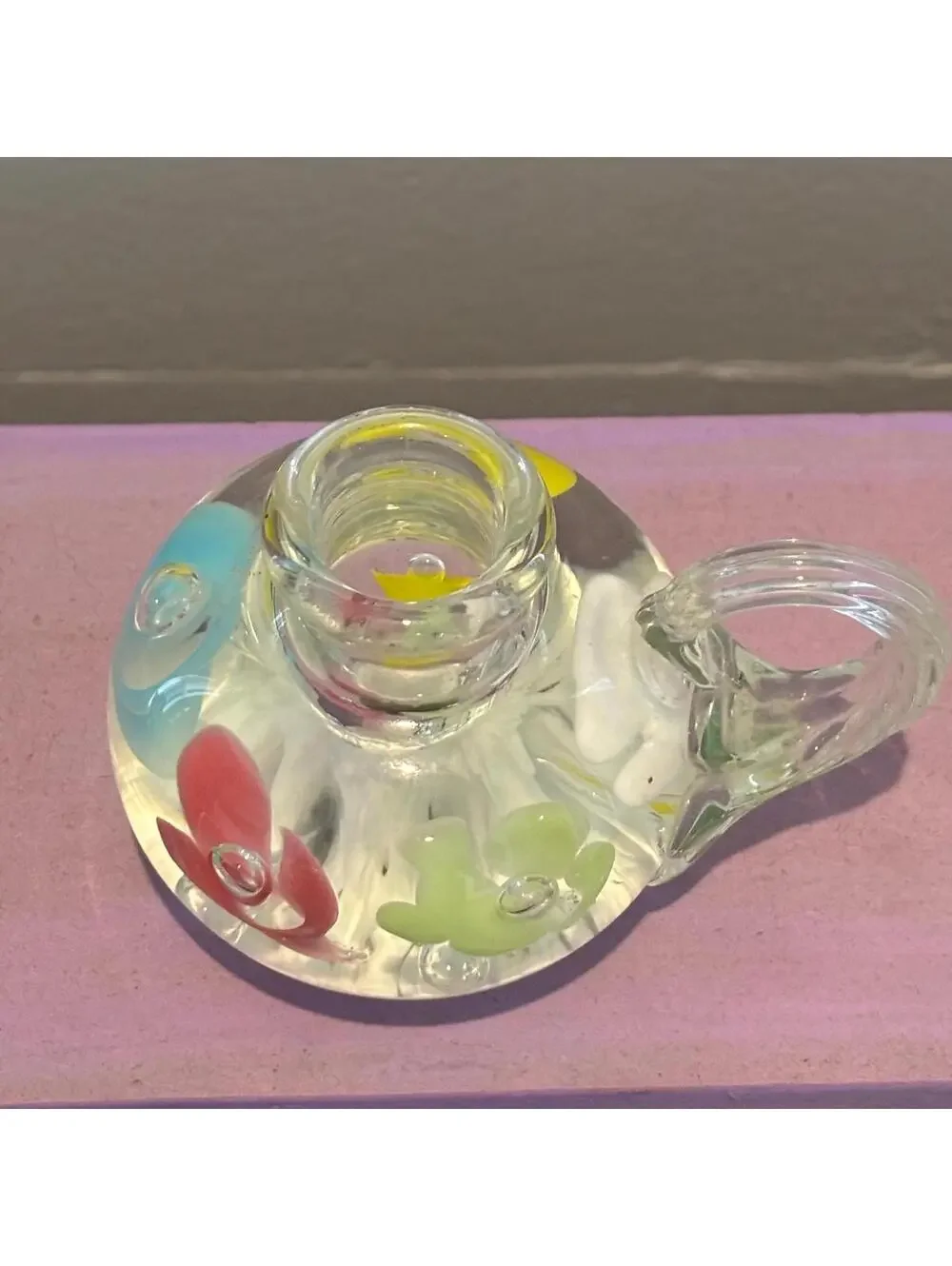 Joe St Clair Flower Art Glass Candleholder Paperweight